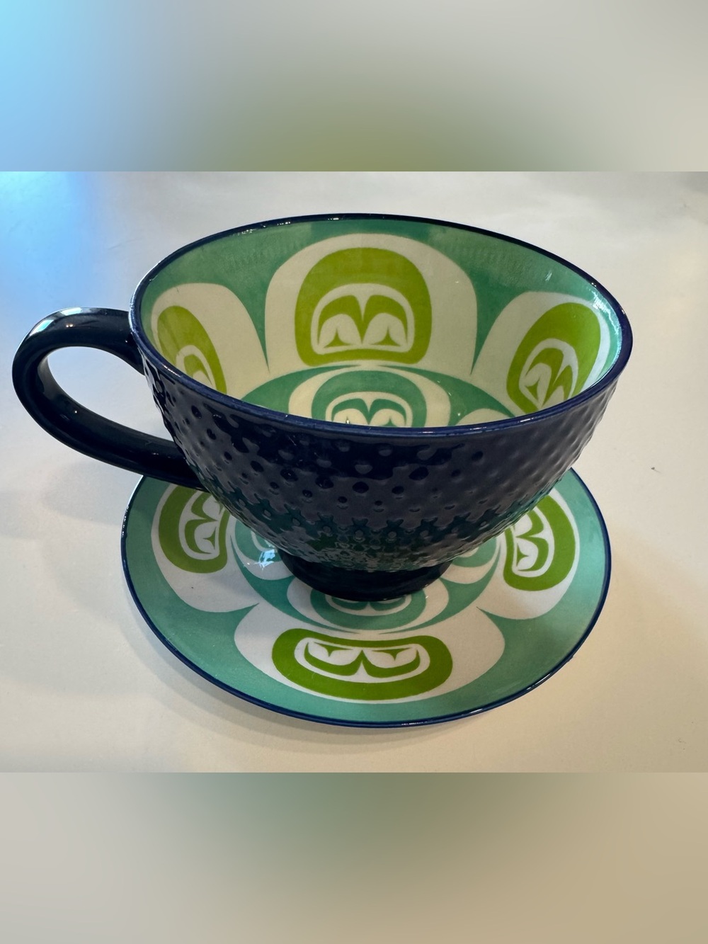 Native Northwest “Moon” Art Simone Diamond Porcelain Cup & Saucer Set